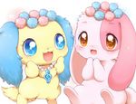  anthro blue_eyes blue_fur blush canine cavalier_king_charles_spaniel chest_tuft crossover dog duo eyelashes female fur gem happy_happy_clover jewelpet jewelry lagomorph lop_eared mallow_(hhc) mammal musical_note necklace open_mouth orange_eyes pink_fur rabbit sanrio sapphie sayuri_tatsuyama semi-anthro tan_fur tongue tuft アイミ 