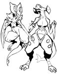  anthro black_and_white breasts claws duo featureless_breasts female garchomp jijis-waifus monochrome nintendo noivern oh-jiji open_mouth pok&eacute;mon pok&eacute;morph pussy sharp_teeth small_breasts teeth toe_claws video_games wings 