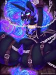  2017 absurd_res armor armpits bdsm black_fur blue_eyes blush bondage bound chain collar dimwitdog equine fangs feathered_wings feathers female feral friendship_is_magic fur helmet hi_res horn mammal my_little_pony princess_luna_(mlp) pussy solo spread_pussy spreading straps winged_unicorn wings 