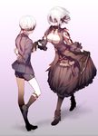  1girl adapted_costume aki663 black_dress black_hairband blindfold breasts couple covered_eyes dress feather-trimmed_sleeves flower formal gloves hair_flower hair_ornament hairband hetero juliet_sleeves large_breasts long_sleeves mole mole_under_mouth nier_(series) nier_automata puffy_sleeves short_hair shorts white_hair yorha_no._2_type_b yorha_no._9_type_s 