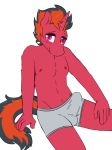  anthro bulge clothed clothing equine erection erection_under_clothes fan_character front_view fur horn looking_at_viewer male mammal my_little_pony penis_outline pink_eyes portrait rainbowsprinklesart red_fur simple_background sitting smile solo three-quarter_portrait topless underwear unicorn white_background 