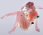  animal_ears barefoot blush breasts bunny_ears dango floating food grey_background hat looking_at_viewer midriff nooca open_mouth pants red_eyes ringo_(touhou) shirt simple_background sketch small_breasts solo touhou wagashi 