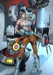  aperture_science_handheld_portal_device atlas_(portal) black_hair breasts chell glados jumpsuit large_breasts long_fall_boots midriff p-body personality_core ponytail portal portal_(series) portal_2 smile space_core sugiura_yoshio tank_top turret_(portal) weighted_companion_cube wheatley 
