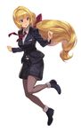  big_hair blonde_hair commentary_request formal guchico gundam gundam_tekketsu_no_orphans kudelia_aina_bernstein legwear_under_shorts long_hair long_sleeves low-tied_long_hair low_ponytail necktie outstretched_wrists pantyhose pantyhose_under_shorts ponytail purple_eyes shorts solo very_long_hair w_arms 