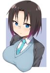  blue_eyes blue_neckwear breasts brown_hair elma_(maidragon) glasses gradient_hair hashi kobayashi-san_chi_no_maidragon large_breasts looking_at_viewer multicolored_hair necktie purple_hair short_hair solo upper_body 