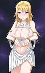  absurdres blonde_hair blue_eyes blush breasts earth giantess highres huge_breasts open_mouth space terada_ochiko 