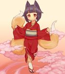  1girl animal_ears asagi_juko borrowed_character female japanese_clothes kikuri_(mawaru) multiple_tails obi original red_eyes sleeves_past_wrists solo tail 