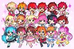  6+girls :d ;) ;d ;p absurdres ahoge aidou_seiya aikatsu! aikatsu!_(series) aikatsu_stars! akb0048 akehoshi_subaru amami_haruka amamiya_kanade aqua_hair arm_up b-project bandana black_hair blonde_hair blue_eyes blush_stickers boots bow braid brown_hair chibi clenched_hands crown_braid dorifesu! ensemble_stars! epaulettes facial_hair gloves glowstick hair_ribbon hat hatsune_miku highres hoshimiya_ichigo i-chu idol idolish_7 idolmaster idolmaster_(classic) idolmaster_cinderella_girls idolmaster_side-m ittoki_otoya jacket kasukabe_haru kimi_no_kokoro_wa_kagayaiteru_kai? korekuni_ryuuji kousaka_honoka long_hair love_live! love_live!_school_idol_project love_live!_sunshine!! manaka_lala mini_hat mini_top_hat motomiya_nagisa multicolored_hair multiple_boys multiple_girls nanase_riku necktie nijino_yume one_eye_closed one_side_up oozora_akari open_clothes open_jacket open_mouth orange_hair patterned_background pink_background pink_eyes pretty_(series) pripara red_gloves ribbon shimamura_uzuki skirt smile streaked_hair takami_chika takoballs tendou_teru tokyo_7th_sisters tongue tongue_out top_hat twintails uta_no_prince-sama very_long_hair vocaloid 