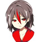  black_hair collarbone commentary_request hasebe_yuusaku horns kijin_seija looking_at_viewer multicolored_hair parted_lips portrait red_eyes red_hair short_hair solo streaked_hair touhou white_hair 