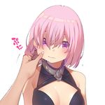  armor armored_dress arms_at_sides bare_shoulders cheek_pinching cleavage_cutout collarbone eyes_visible_through_hair fate/grand_order fate_(series) hair_over_one_eye mash_kyrielight pinching pop_kyun purple_eyes purple_hair short_hair solo upper_body 