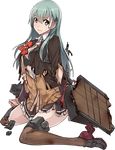  cardigan flight_deck full_body kantai_collection konishi_(koconatu) lowres official_art remodel_(kantai_collection) school_uniform suzuya_(kantai_collection) torn_clothes transparent_background 