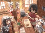  :3 alpaca_ears alpaca_suri_(kemono_friends) animal_ears bangs bird_tail black_eyes black_hair black_legwear book bowl box brown_eyes carrot chair check_commentary chibi chibi_inset coat commentary commentary_request common_raccoon_(kemono_friends) counter cup cutting_board elbow_gloves empty_eyes eurasian_eagle_owl_(kemono_friends) fang fennec_(kemono_friends) food fox_ears fur_collar fur_trim gloves gradient_hair grey_hair hair_over_one_eye head_wings highres japanese_crested_ibis_(kemono_friends) japari_symbol kaban_(kemono_friends) kemono_friends kitchen knife lucky_beast_(kemono_friends) makano_mucchi meat multicolored_hair multiple_girls northern_white-faced_owl_(kemono_friends) onion open_mouth pantyhose pantyhose_under_shorts peeling pot potato pumpkin raccoon_ears raccoon_tail recipe_(object) red_hair red_legwear serval_(kemono_friends) serval_ears serval_tail shelf shoes short_hair spoilers standing stone_floor stone_wall stove striped_tail table tail teacup tongue triangle_mouth wall white_hair window windowsill wings wooden_table yellow_eyes 