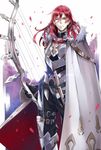  armor bow_(weapon) cape fate/grand_order fate_(series) fur_trim male_focus one_eye_closed pokimari red_hair solo tristan_(fate/grand_order) weapon yellow_eyes 