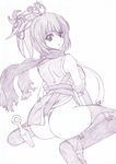  ass black_legwear breasts detached_sleeves hair_ornament japanese_clothes kumashiro_izuta kunai large_breasts long_hair ninja ninja_(ragnarok_online) panties ponytail ragnarok_online scarf solo thighhighs underwear weapon 