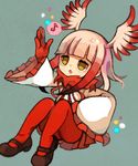  :o aqua_background arm_up bangs bird_wings black_footwear blunt_bangs blush dress eighth_note empty_eyes feathered_wings feathers flat_chest frilled_dress frilled_sleeves frills fur_collar gradient_hair hand_on_hip head_wings highres japanese_crested_ibis_(kemono_friends) jitome kemono_friends long_hair long_sleeves looking_up mary_janes multicolored_hair music musical_note open_mouth pantyhose red_hair red_legwear red_ribbon ribbon shoes short_dress sidelocks singing sitting sleeves_past_wrists solo two-tone_hair white_dress wide_sleeves wings yellow_eyes yukino_super 