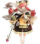  barefoot basket braid carrying cat full_body hair_over_one_eye hair_ribbon holding holding_wand long_hair looking_at_viewer mikusa official_art pink_hair ribbon scarf simple_background solo twin_braids twintails wand white_background wind wind_lift wonderland_wars 