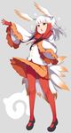  :o bangs black_hair blunt_bangs full_body gamuo gloves gradient_hair hand_on_own_chest head_wings highres japanese_crested_ibis_(kemono_friends) japari_symbol kemono_friends long_sleeves mary_janes multicolored_hair music open_mouth pantyhose pleated_skirt red_gloves red_hair red_legwear shirt shoes simple_background singing skirt solo tail two-tone_hair white_hair white_shirt yellow_eyes 