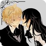  1boy 1girl alice_(pandora_hearts) black_hair blonde_hair eyes_closed long_hair oz_vessalius pandora_hearts short_hair 