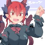  :d akuma animal_ears blush braid breasts cat_ears cat_tail dress extra_ears fang hair_ribbon kaenbyou_rin medium_breasts multiple_tails open_mouth paw_pose red_eyes red_hair ribbon smile solo tail touhou twin_braids two_tails 