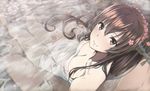  blurry blush breasts brown_eyes cleavage covered_nipples kantai_collection kappipe_(brd0520) long_hair naked_towel onsen partially_submerged petals revision see-through sitting sitting_on_lap sitting_on_person small_breasts solo towel water wet yamato_(kantai_collection) 