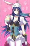  animal_ears blue_eyes blue_hair blush bunny_ears bunny_tail bunnysuit easter easter_egg egg fire_emblem fire_emblem:_kakusei fire_emblem_heroes long_hair looking_at_viewer lucina mejiro smile solo tail 