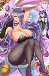  :d anger_vein animal_ears armpits bare_shoulders black_gloves black_legwear blue_eyes blush breast_envy breasts bunny_ears bunny_girl bunny_tail bunnysuit camilla_(fire_emblem_if) cleavage detached_collar easter easter_egg egg fake_animal_ears fire_emblem fire_emblem:_kakusei fire_emblem_heroes fire_emblem_if flat_chest gloves hair_over_one_eye hands_on_own_chest high_heels highres huge_breasts legs lips long_hair looking_at_viewer lucina magister_(medical_whiskey) multiple_girls open_mouth pantyhose purple_hair smile tail teeth thighs very_long_hair 