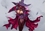  bare_shoulders black_gloves black_sclera blazblue blazblue:_central_fiction breasts cleavage commentary_request elbow_gloves eu03 fingernails fire gloves hair_over_one_eye hat highres huge_breasts impossible_clothes konoe_a_mercury lips long_hair looking_at_viewer mature nose official_art pasties purple_fire red_hair sharp_fingernails solo standing thigh_gap thighs witch_hat yellow_eyes 