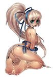  absurdres ass bare_shoulders barefoot blue_eyes breasts eyebrows_visible_through_hair feet fengmo highres large_breasts legs long_hair majikina_mina open_mouth panties ponytail samurai_spirits sideboob simple_background snk soles solo thighs toes underwear very_long_hair white_background white_hair 
