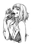  blood bra breasts greyscale heart large_breasts licking looking_at_viewer mariel_cartwright monochrome original short_hair solo tongue tongue_out underwear 