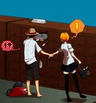  1boy 1girl black_eyes black_hair blush couple hat monkey_d_luffy nami_(one_piece) one_piece orange_hair pirate short_hair smile tattoo 