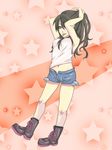  blue_eyes brown_hair denim jeans long_hair pants pokemon pokemon_(game) pokemon_bw pokemon_special ponytail shirt short_shorts shorts white_(pokemon) white_shirt 