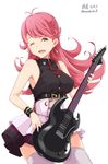  ;d antenna_hair bangs black_shirt breasts character_name earrings electric_guitar grey_legwear guitar high-waist_skirt holding holding_instrument instrument jewelry kichihachi large_breasts long_hair looking_at_viewer one_eye_closed open_mouth pink_eyes pink_hair pink_skirt sakaiya_yumeno shirt simple_background skirt sleeveless sleeveless_shirt smile solo swept_bangs teeth thighhighs thighs tokyo_7th_sisters twitter_username white_background zettai_ryouiki 