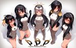  absurdres black_hair blush breasts cleavage closed_mouth collarbone dress emperor_penguin_(kemono_friends) from_above gentoo_penguin_(kemono_friends) group_name hair_between_eyes hair_over_one_eye hands_on_hips headphones highres hood hoodie hplay humboldt_penguin_(kemono_friends) kemono_friends large_breasts leotard long_hair looking_at_viewer medium_breasts multiple_girls open_mouth penguins_performance_project_(kemono_friends) red_eyes rockhopper_penguin_(kemono_friends) royal_penguin_(kemono_friends) shadow short_hair silver_hair socks standing thighhighs white_dress white_leotard 