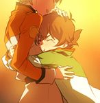  1girl brother_and_sister brown_hair catgirl0926 closed_eyes from_side hand_on_another's_head head_out_of_frame hug hyakujuu-ou_golion matthew_holt no_eyewear pidge_gunderson pout reverse_trap short_hair siblings tears voltron:_legendary_defender 