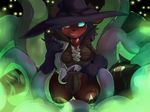  2016 anthro blue_eyes breasts canine claws clothed clothing detailed_background female fox fur hair halloween hat holidays jailbait_knight looking_at_viewer lying magic_user mammal night purple_hair pussy red_fur solo teeth tentacles witch witch_hat 