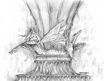  2016 anthro anthrofied baron_engel breast_squish breasts chair changeling female friendship_is_magic greyscale horn insect_wings looking_at_viewer lying monochrome my_little_pony nude on_front queen_chrysalis_(mlp) side_boob side_view simple_background solo throne wings 