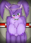  2017 animatronic anthro areola big_breasts black_nose blush bow_tie breasts cute dashia digital_media_(artwork) e-01 eyebrows eyelashes fan_character female five_nights_at_freddy&#039;s fur glowing green_eyes hair hair_tuft halo lagomorph long_ears looking_at_viewer machine mammal multicolored_fur nipples nude purple_fur purple_nipples pussy rabbit robot simple_background smile video_games 