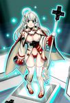  ahoge bad_id bad_pixiv_id blue_eyes blush breasts cape cleavage full_body game_boy gloves handheld_game_console long_hair masao medium_breasts nintendo panties personification silver_hair solo thighhighs underwear 