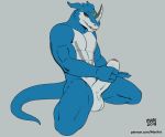  abs animated anthro balls digimon erection exveemon kneeling male masturbation nude omari penile_masturbation penis solo uncut 