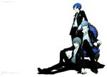  absurdres artbook chair headphones highres kanzato_shin multiple_boys narukami_yuu persona persona_3 persona_4 persona_trinity_soul scan school_uniform soejima_shigenori yuuki_makoto 