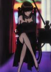  black_dress black_hair dark_room dress drink estella highres legs neon_lights screencap solo wild_arms wild_arms_twilight_venom 