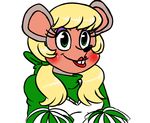  2016 animatronic anthro blonde_hair cheerleader clothed clothing eyeshadow female green_eyes hair hair_bow hair_ribbon inkyfrog lipstick machine makeup mammal mitzi_mozzarella mouse pigtails pom_poms ribbons robot rodent rosy_cheeks simple_background solo the_rock-afire_explosion white_background 