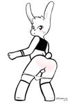  2016 anthro astroblush backsack balls blush butt clothing girly lagomorph legwear looking_back male mammal panties rabbit simple_background solo stockings underwear whiskers 