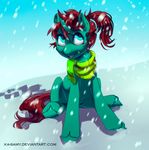  blue_eyes blue_fur equine fan_character feral fur hooves horn ka-samy mammal my_little_pony scarf sitting smile unicorn 