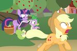  2017 apple applejack_(mlp) blonde_hair book cowboy_hat dm29 dragon earth_pony equine feathered_wings feathers female feral food friendship_is_magic fruit grass green_eyes group hair hat horn horse magic male mammal multicolored_hair my_little_pony outside pear pony purple_eyes purple_feathers spike_(mlp) tree twilight_sparkle_(mlp) winged_unicorn wings 