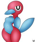  2017 alpha_channel anthro anthrofied beak black_eyes blue_body breasts featureless_breasts featureless_crotch female navel nintendo nude pok&eacute;mon pok&eacute;morph porygon2 red_body simple_background solo transparent_background video_games wide_hips zinzoa 