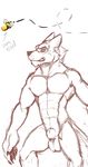  animal_genitalia anthro armpits arthropod balls bee canine duo feral fully_sheathed insect koorivlf male mammal muscular red_theme sheath sketch sweat 