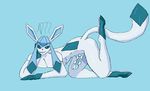  2017 amarashi anthro balls blue_eyes canine digital_media_(artwork) eeveelution erection glaceon looking_at_viewer male mammal nintendo nude penis pok&eacute;mon simple_background smile solo video_games what_has_science_done 