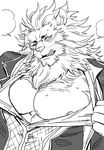  anthro blush butler clothing eyewear feline lion male mammal mane monocle muscular nipples pecs simple_background snow_(tas) tokyo_afterschool_summoners tongue undressing white_background white_backround 