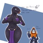  alien anthro armor balls big_breasts big_penis bikini breasts clothing duo female grunt halo halo_(series) holding_breast loincloth male mask nukenugget penis sangheili simple_background slightly_chubby swimsuit text thick_thighs video_games 